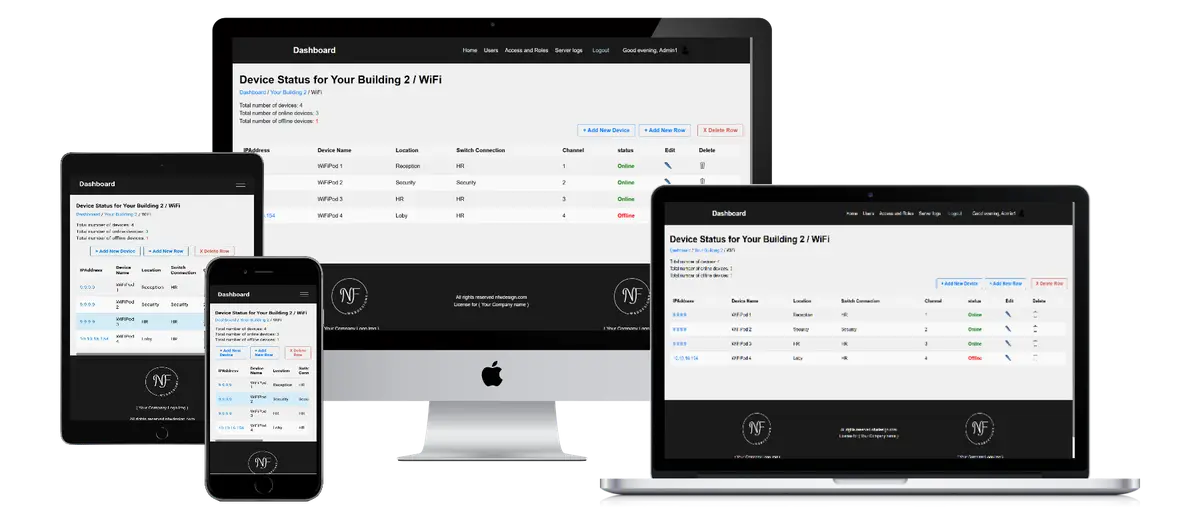 Image representing a device list page with admin commands/controls when logged in as admin user