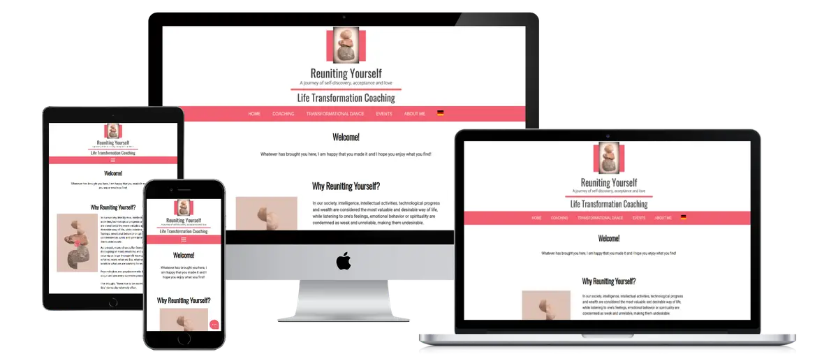 Image representing landing page of reuniting-yourself.com website in English language on different devices